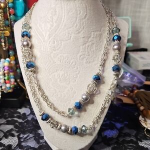 Elegant Silver and Blue Beaded Necklace